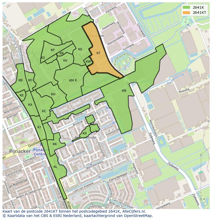 Afbeelding van het postcodegebied 2641 KT op de kaart.
