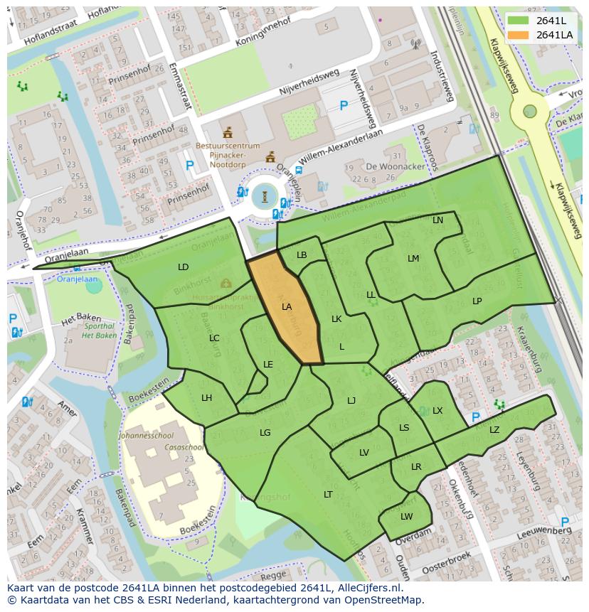 Afbeelding van het postcodegebied 2641 LA op de kaart.