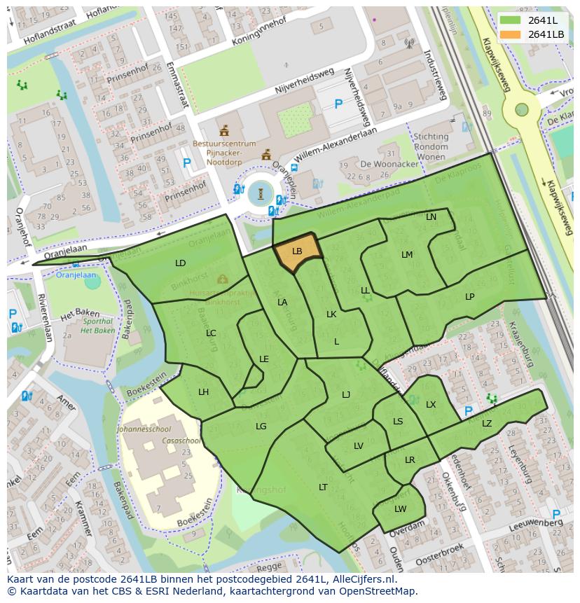 Afbeelding van het postcodegebied 2641 LB op de kaart.