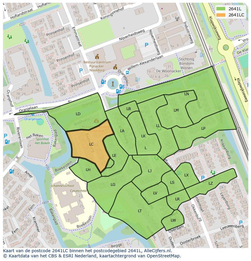 Afbeelding van het postcodegebied 2641 LC op de kaart.