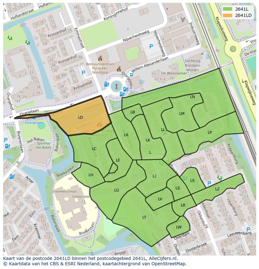 Afbeelding van het postcodegebied 2641 LD op de kaart.