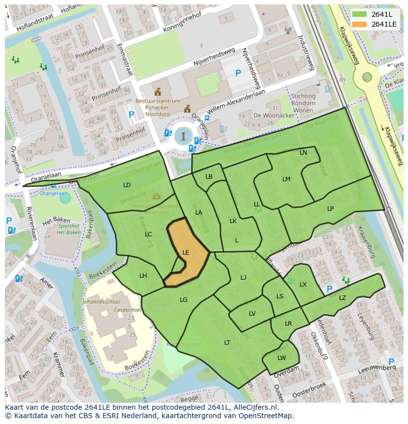 Afbeelding van het postcodegebied 2641 LE op de kaart.