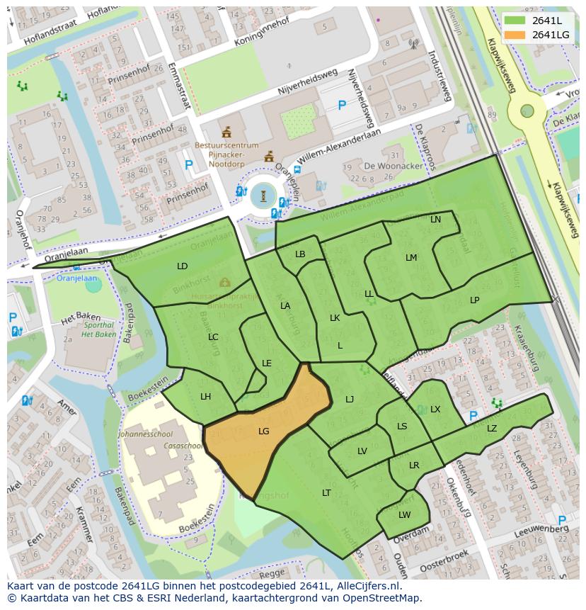Afbeelding van het postcodegebied 2641 LG op de kaart.