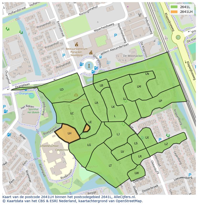 Afbeelding van het postcodegebied 2641 LH op de kaart.