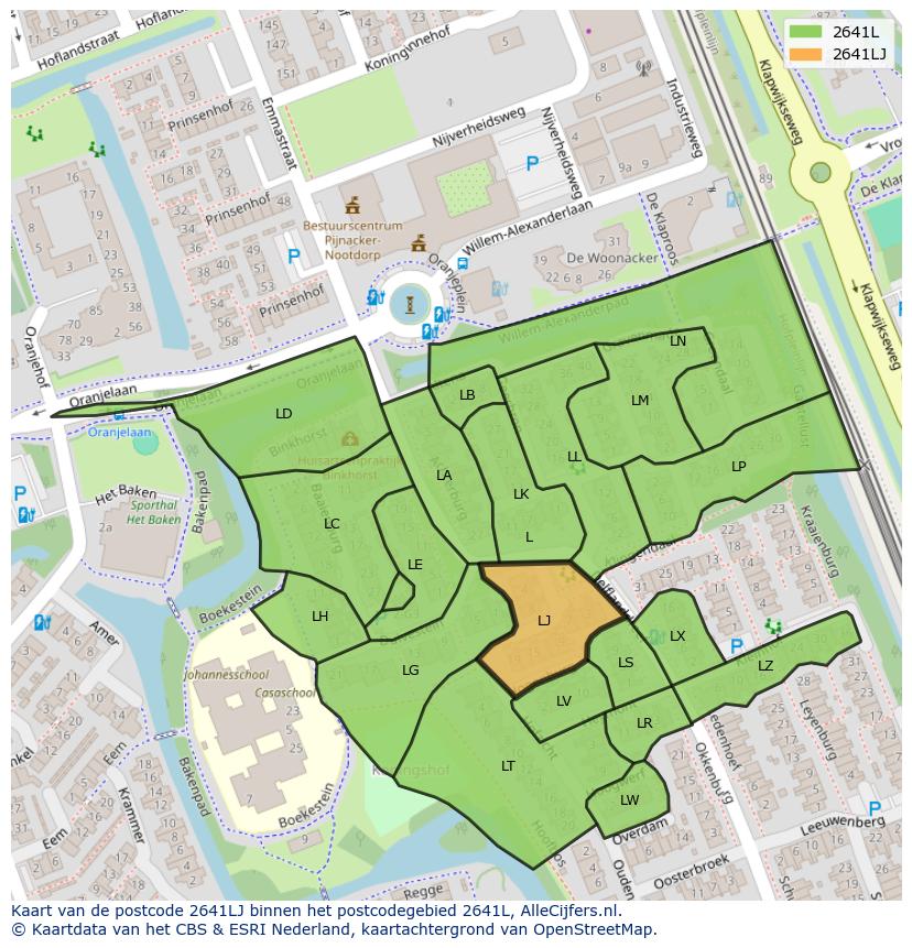 Afbeelding van het postcodegebied 2641 LJ op de kaart.
