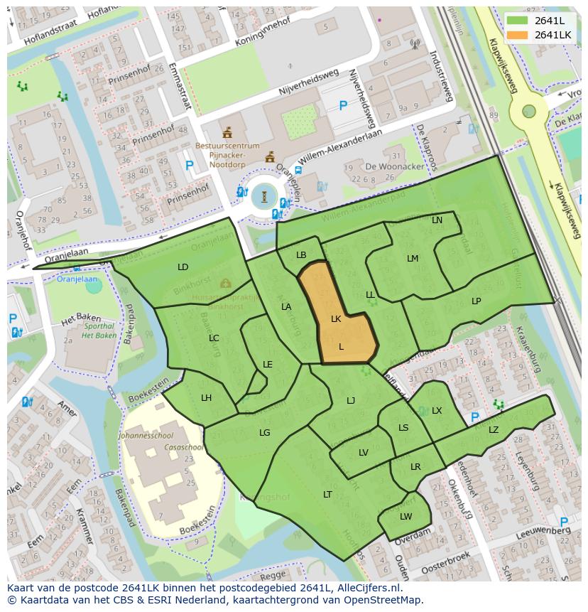 Afbeelding van het postcodegebied 2641 LK op de kaart.
