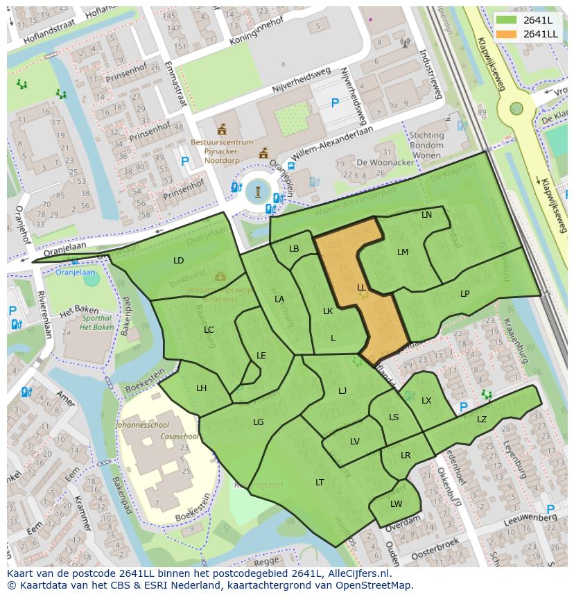 Afbeelding van het postcodegebied 2641 LL op de kaart.