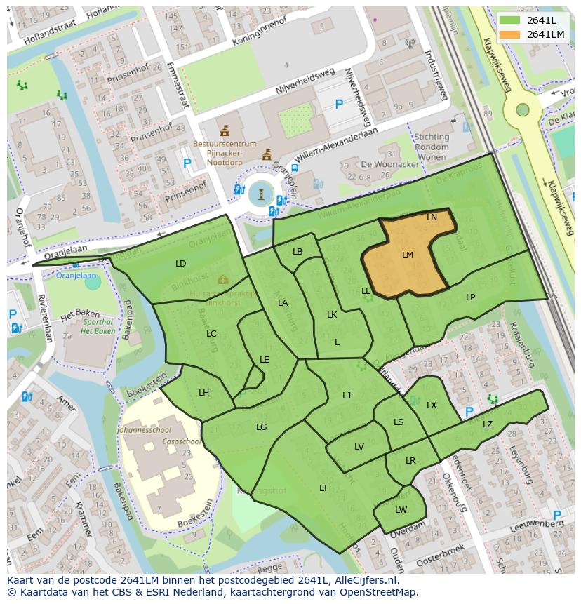 Afbeelding van het postcodegebied 2641 LM op de kaart.
