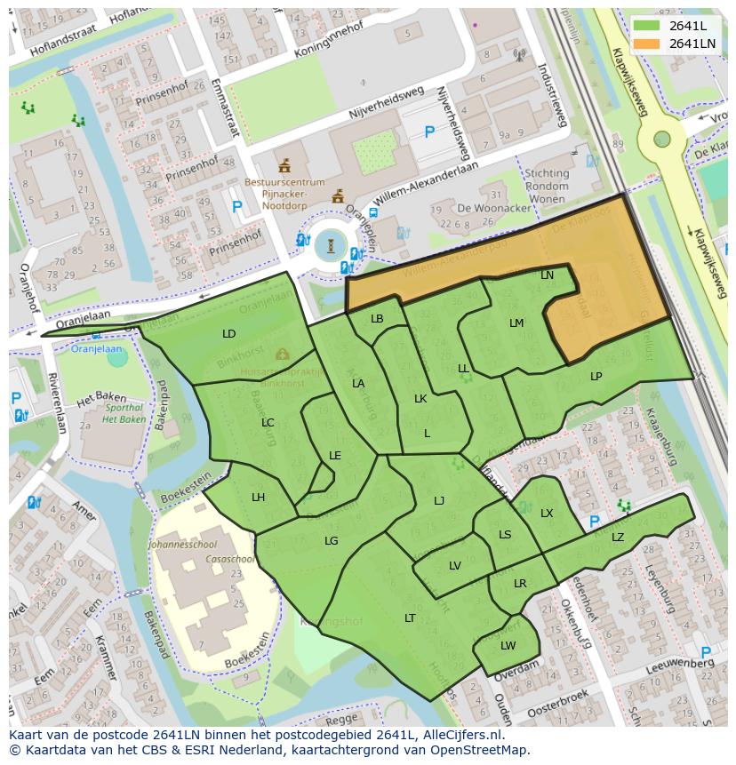 Afbeelding van het postcodegebied 2641 LN op de kaart.