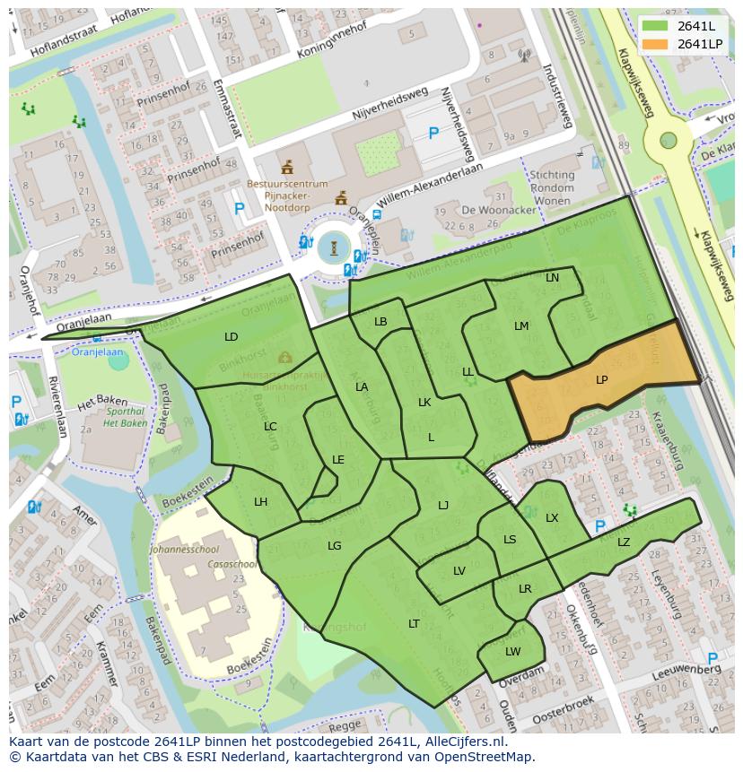 Afbeelding van het postcodegebied 2641 LP op de kaart.