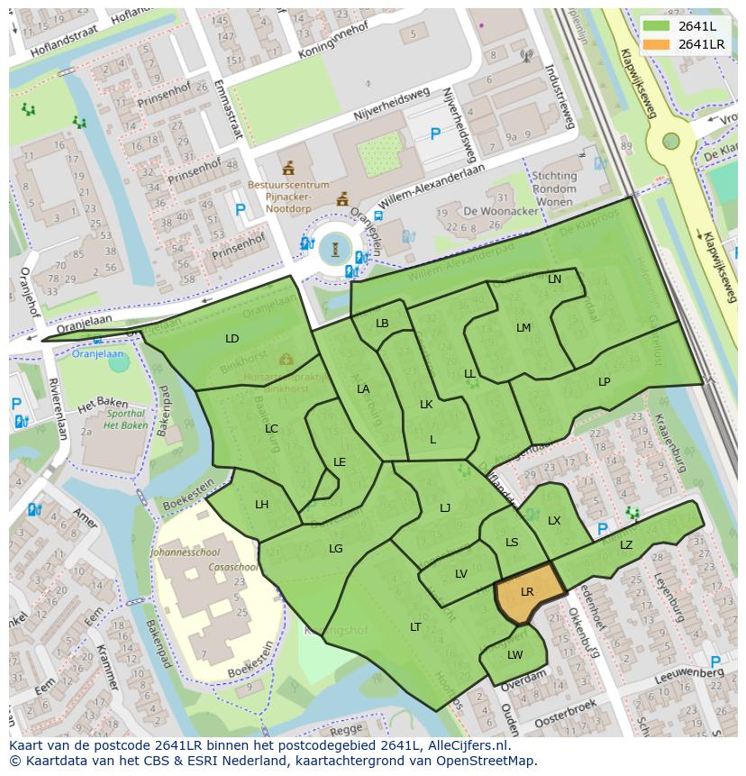 Afbeelding van het postcodegebied 2641 LR op de kaart.