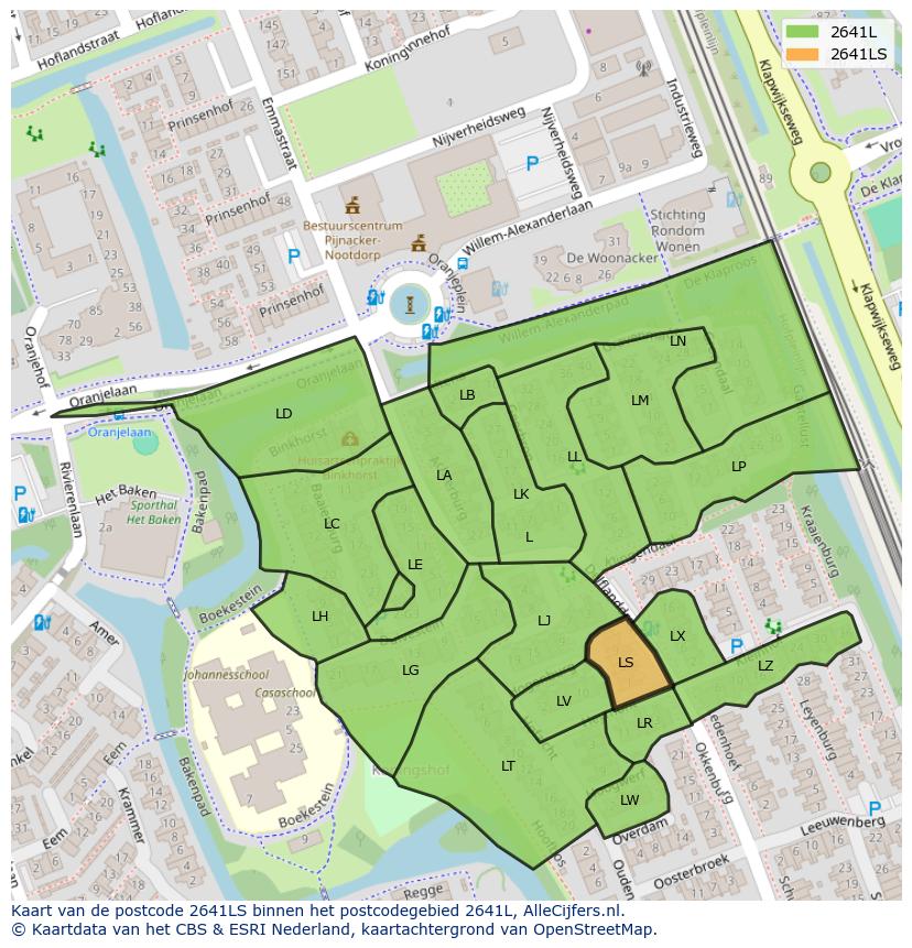 Afbeelding van het postcodegebied 2641 LS op de kaart.