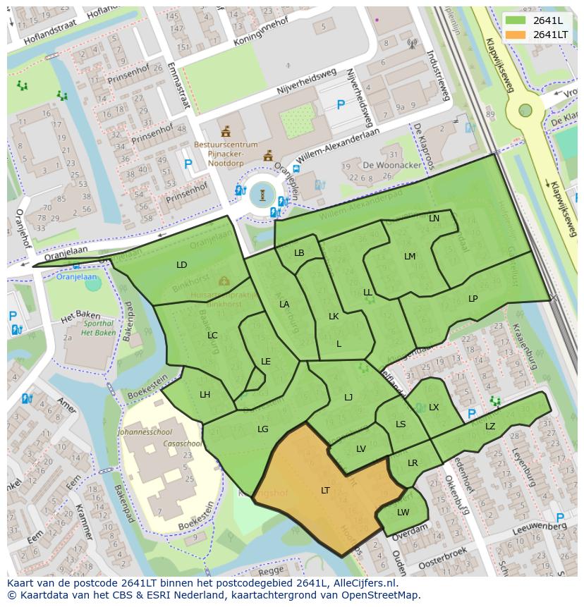 Afbeelding van het postcodegebied 2641 LT op de kaart.