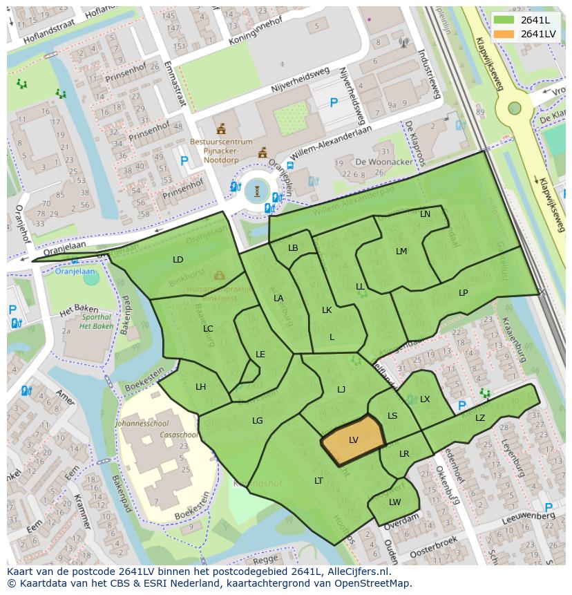 Afbeelding van het postcodegebied 2641 LV op de kaart.