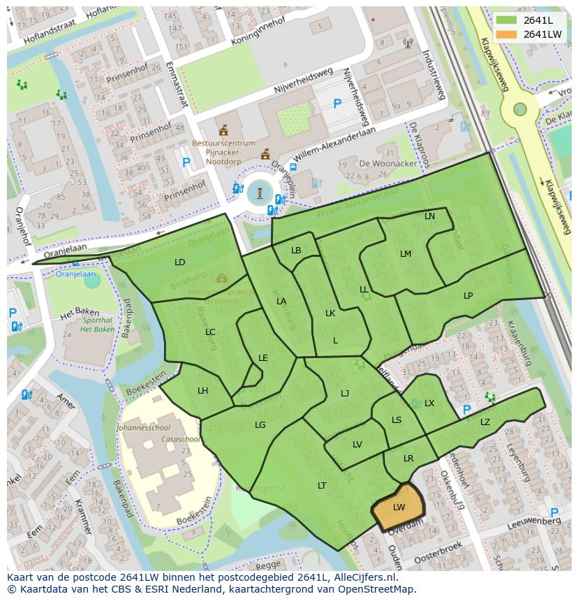 Afbeelding van het postcodegebied 2641 LW op de kaart.