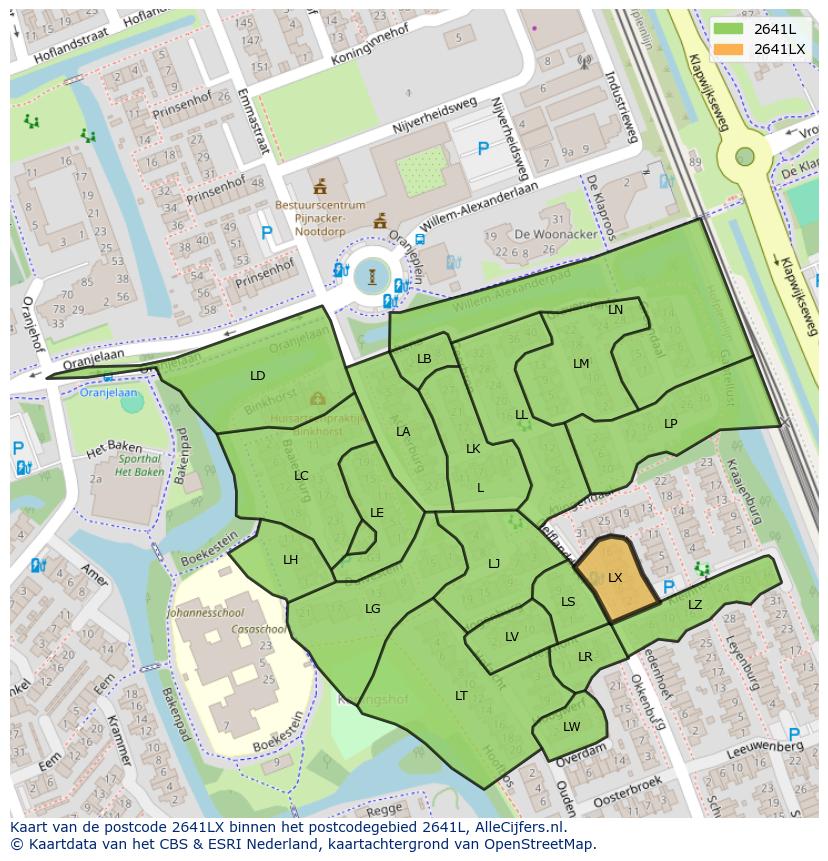 Afbeelding van het postcodegebied 2641 LX op de kaart.