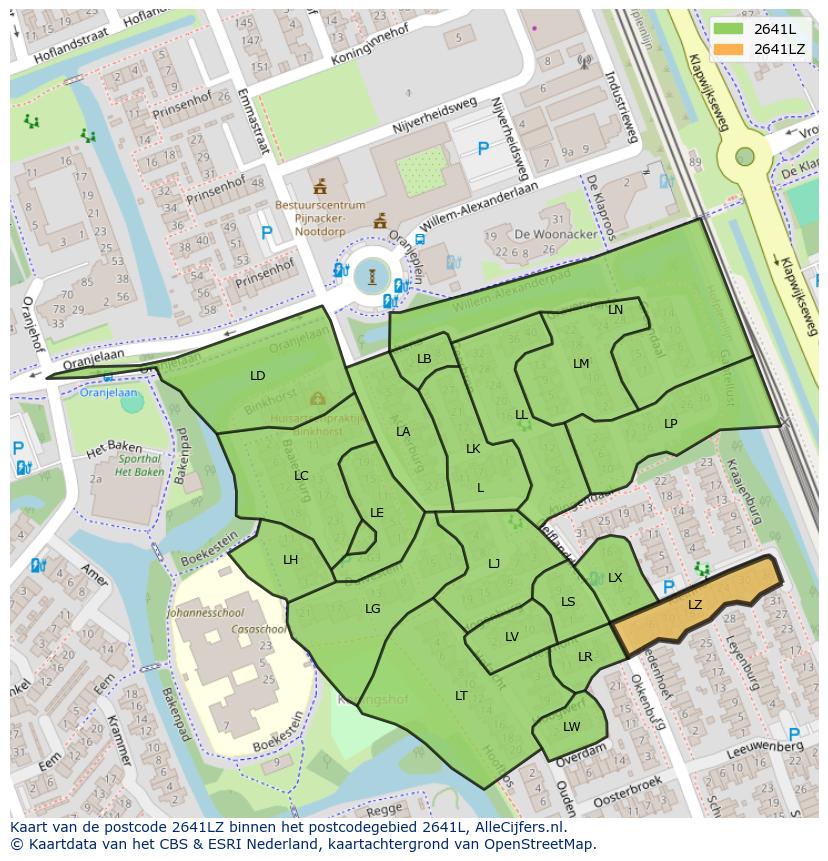 Afbeelding van het postcodegebied 2641 LZ op de kaart.