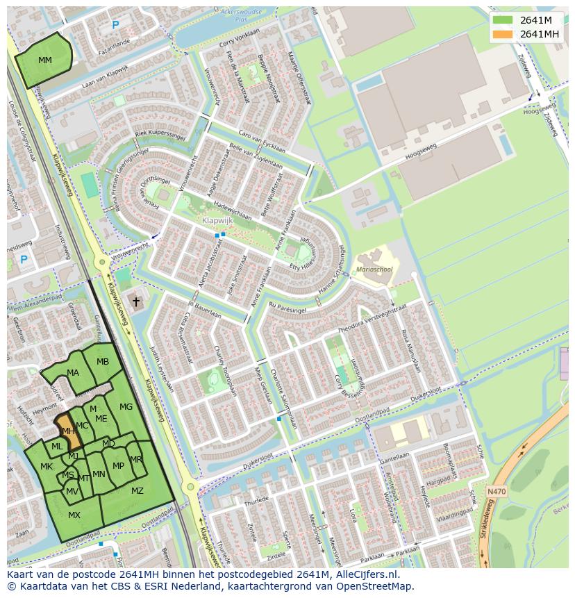 Afbeelding van het postcodegebied 2641 MH op de kaart.