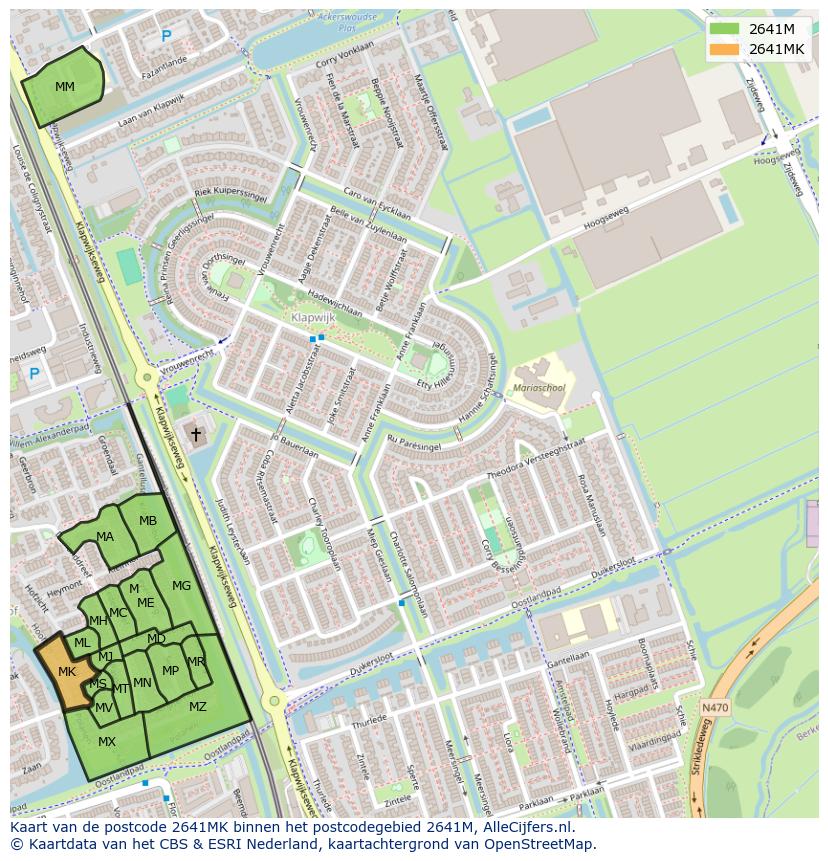 Afbeelding van het postcodegebied 2641 MK op de kaart.