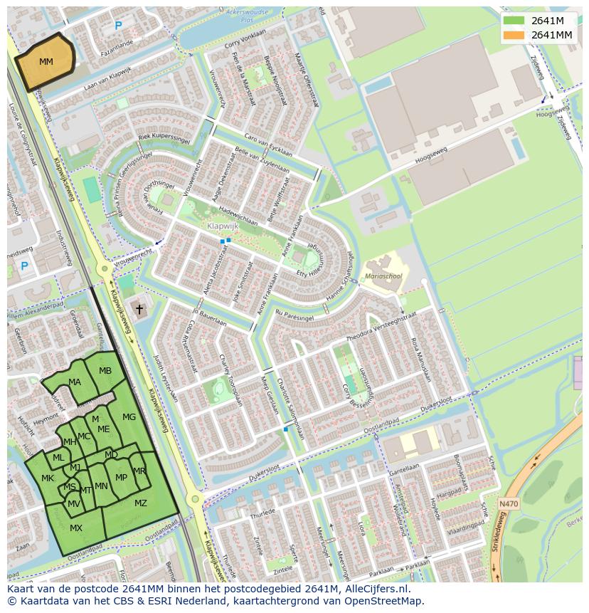 Afbeelding van het postcodegebied 2641 MM op de kaart.