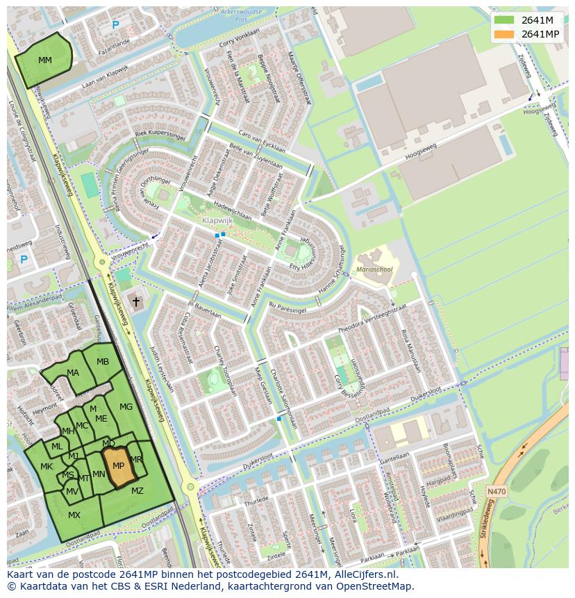 Afbeelding van het postcodegebied 2641 MP op de kaart.