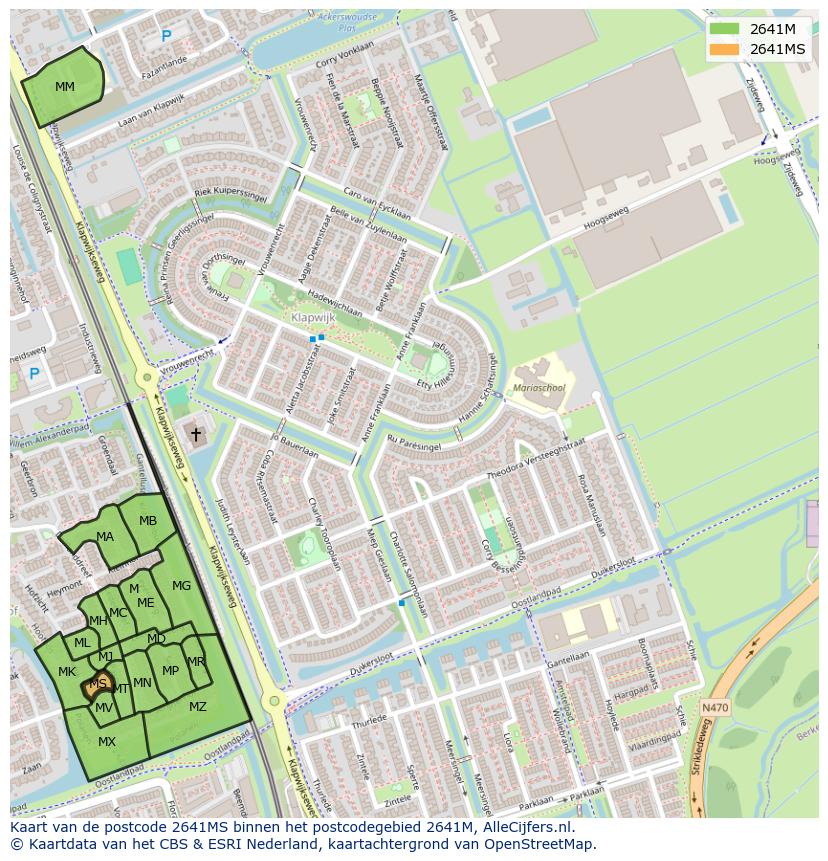 Afbeelding van het postcodegebied 2641 MS op de kaart.