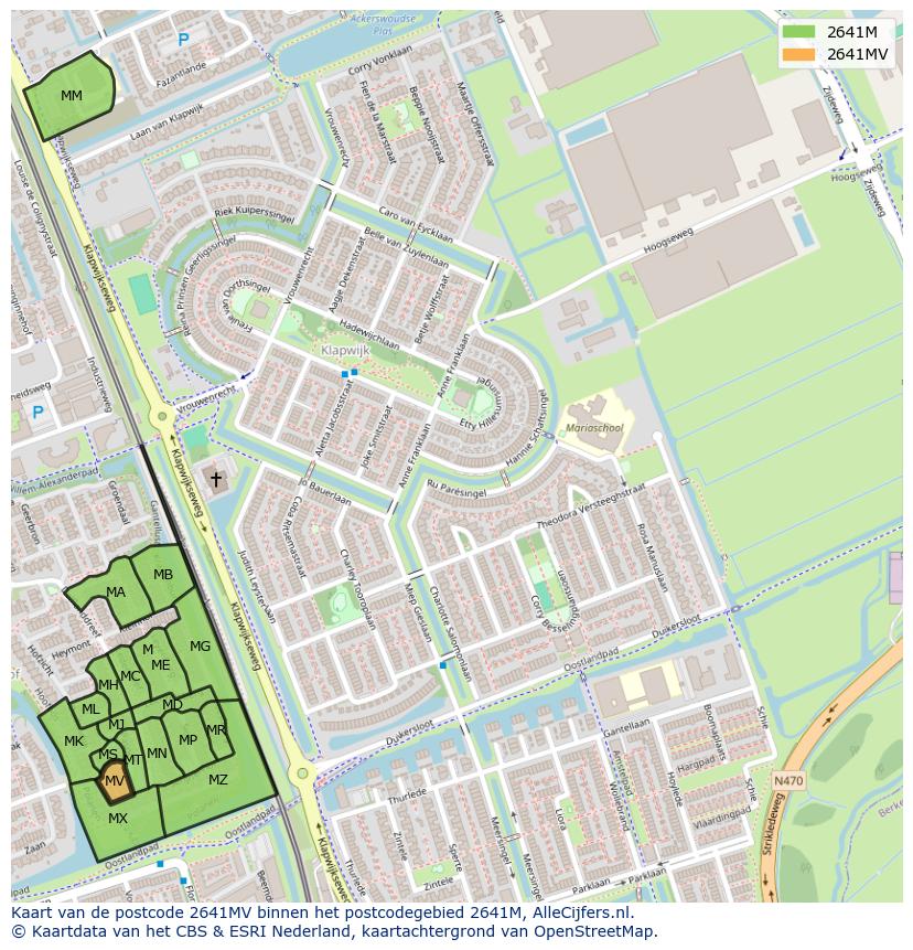 Afbeelding van het postcodegebied 2641 MV op de kaart.