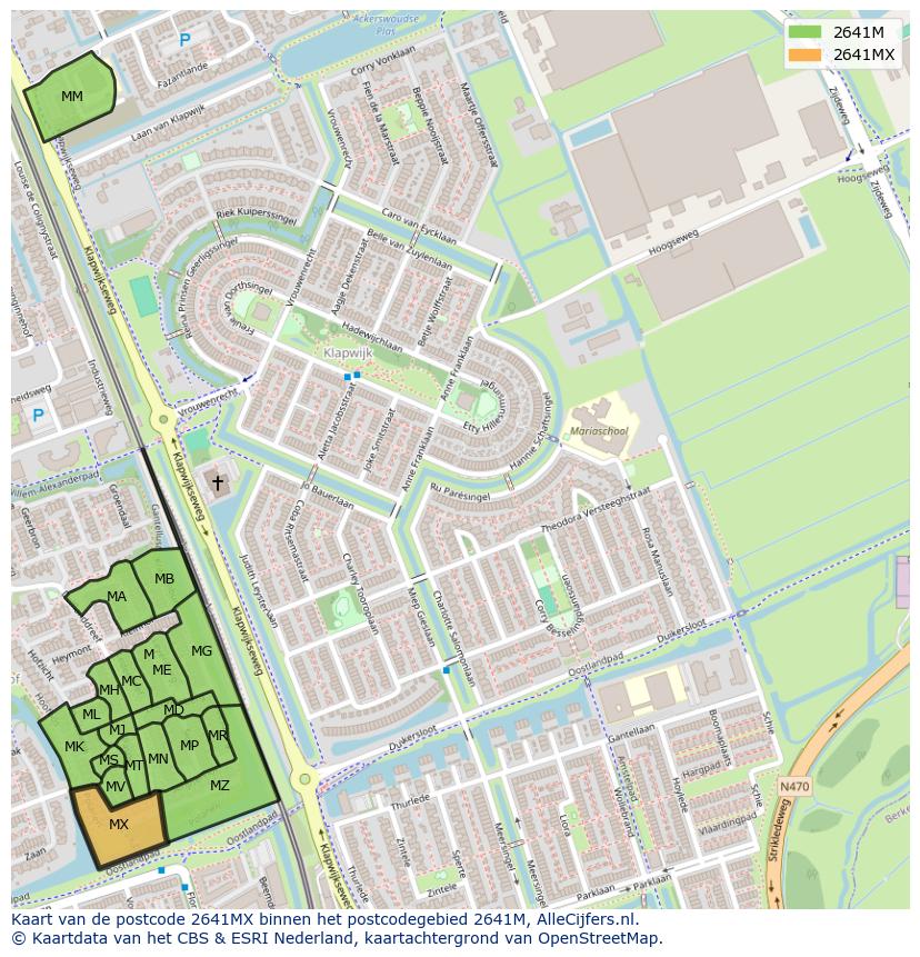Afbeelding van het postcodegebied 2641 MX op de kaart.