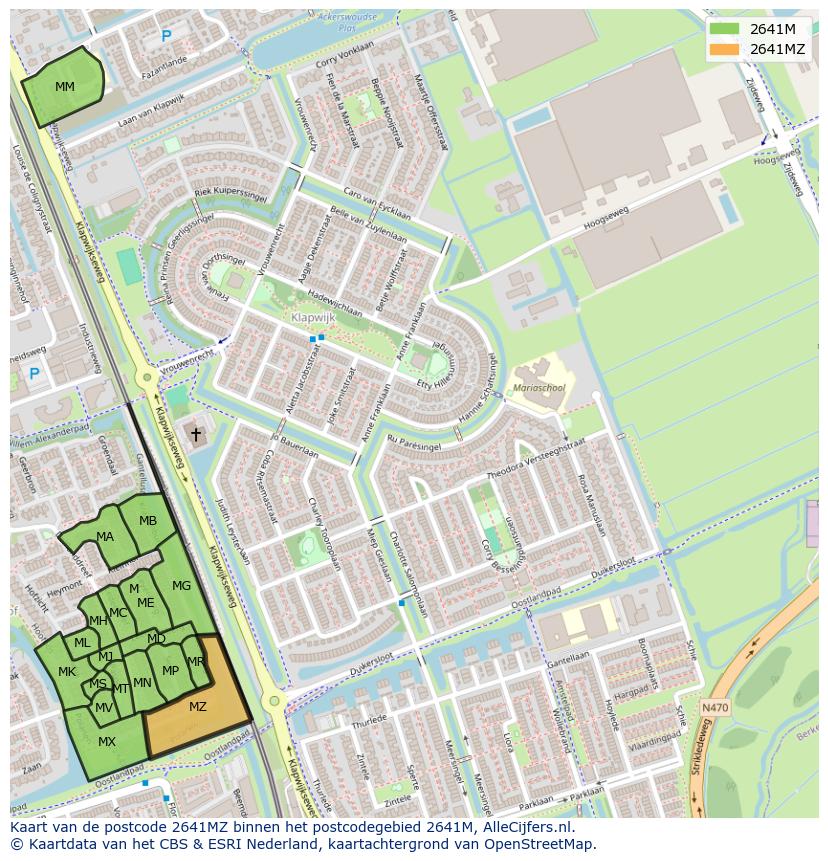 Afbeelding van het postcodegebied 2641 MZ op de kaart.