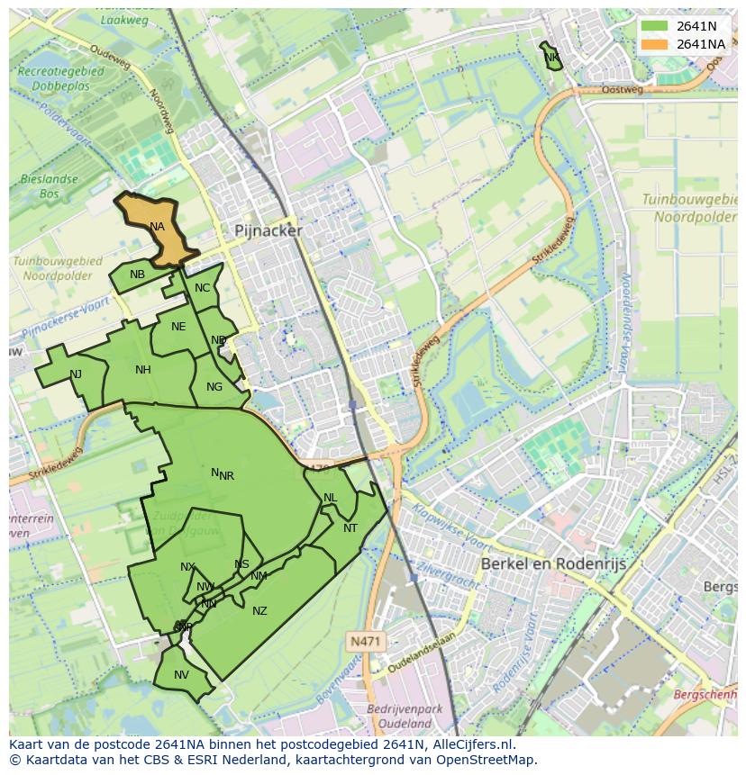 Afbeelding van het postcodegebied 2641 NA op de kaart.