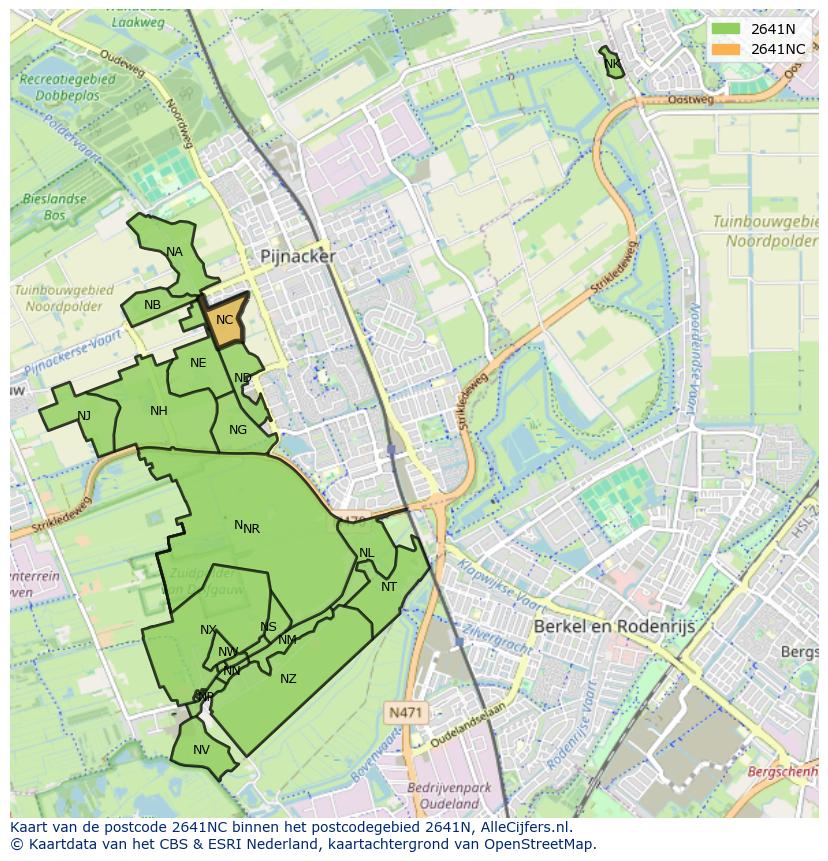 Afbeelding van het postcodegebied 2641 NC op de kaart.