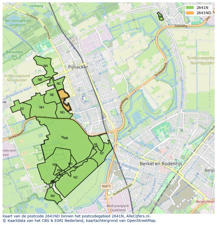 Afbeelding van het postcodegebied 2641 ND op de kaart.