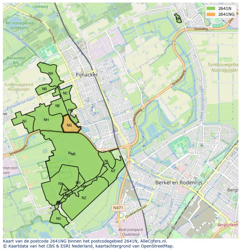 Afbeelding van het postcodegebied 2641 NG op de kaart.