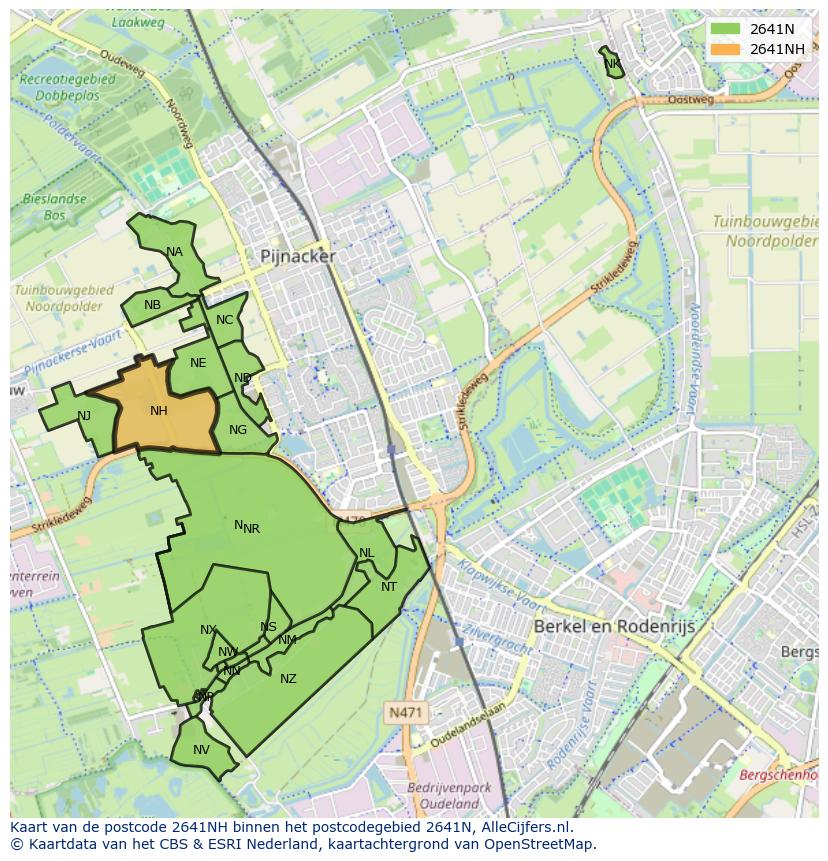 Afbeelding van het postcodegebied 2641 NH op de kaart.