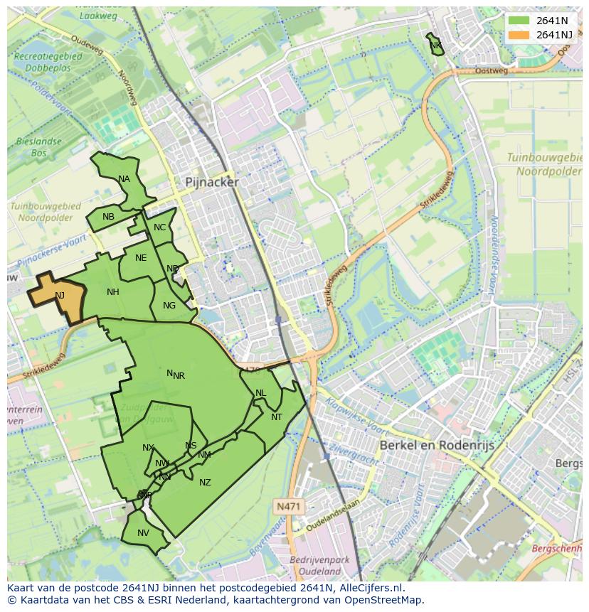 Afbeelding van het postcodegebied 2641 NJ op de kaart.