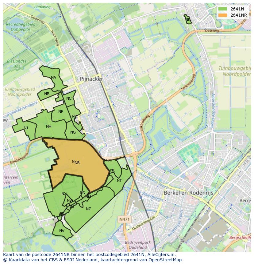 Afbeelding van het postcodegebied 2641 NR op de kaart.