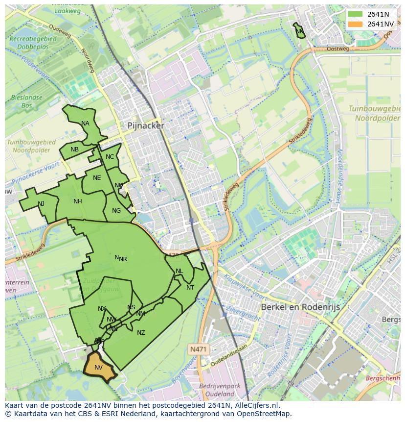 Afbeelding van het postcodegebied 2641 NV op de kaart.