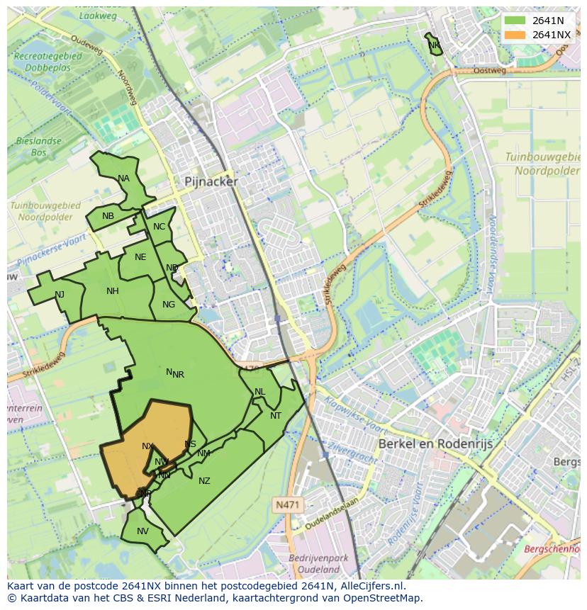 Afbeelding van het postcodegebied 2641 NX op de kaart.