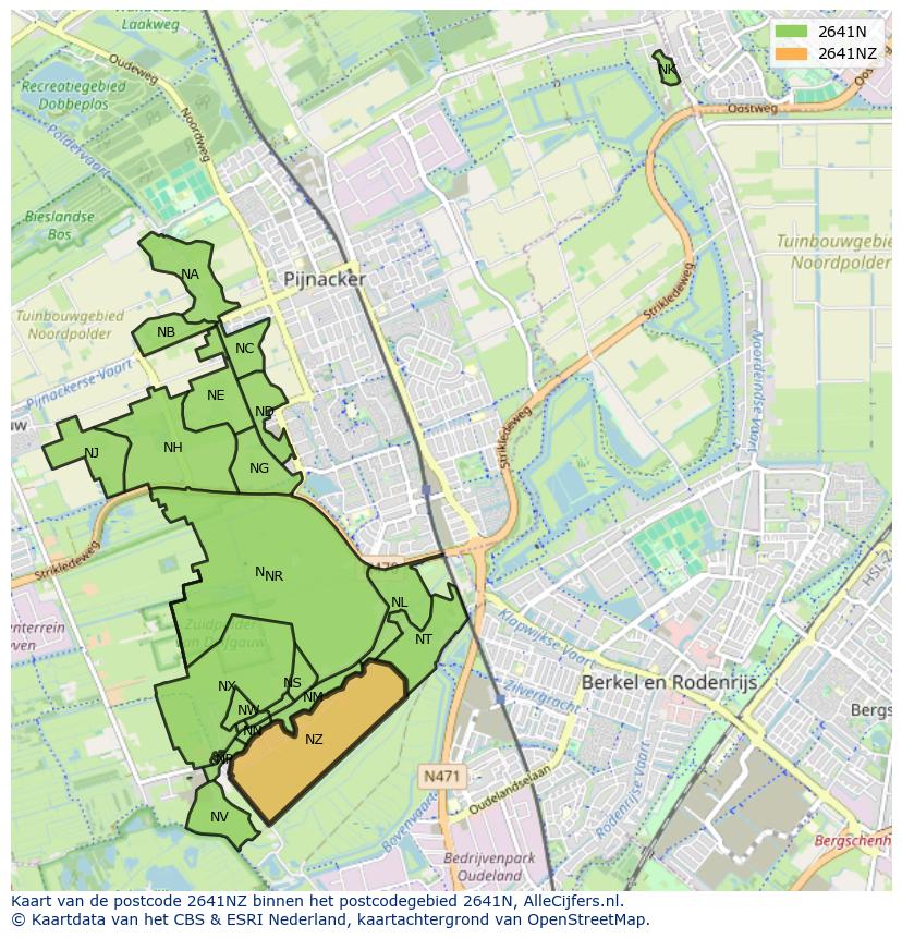 Afbeelding van het postcodegebied 2641 NZ op de kaart.