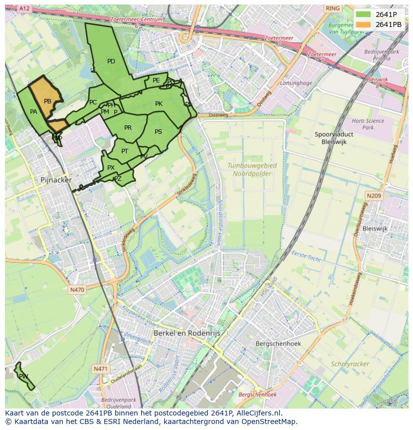Afbeelding van het postcodegebied 2641 PB op de kaart.