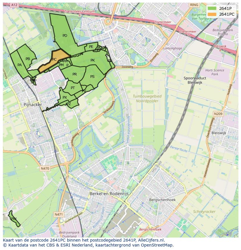 Afbeelding van het postcodegebied 2641 PC op de kaart.