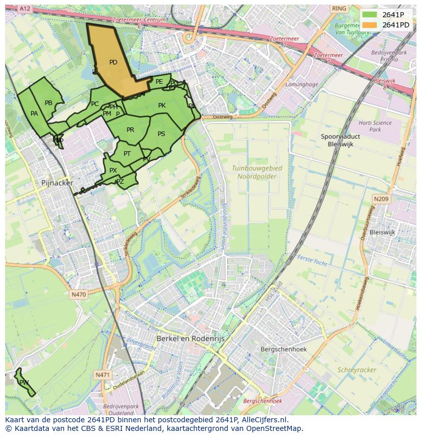 Afbeelding van het postcodegebied 2641 PD op de kaart.