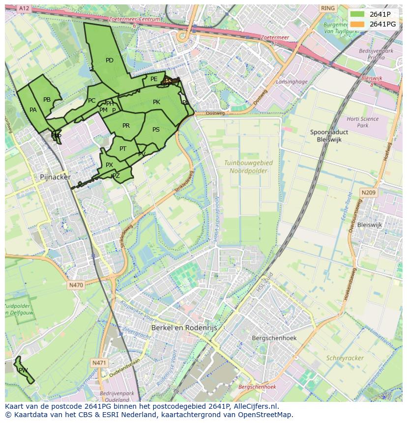 Afbeelding van het postcodegebied 2641 PG op de kaart.