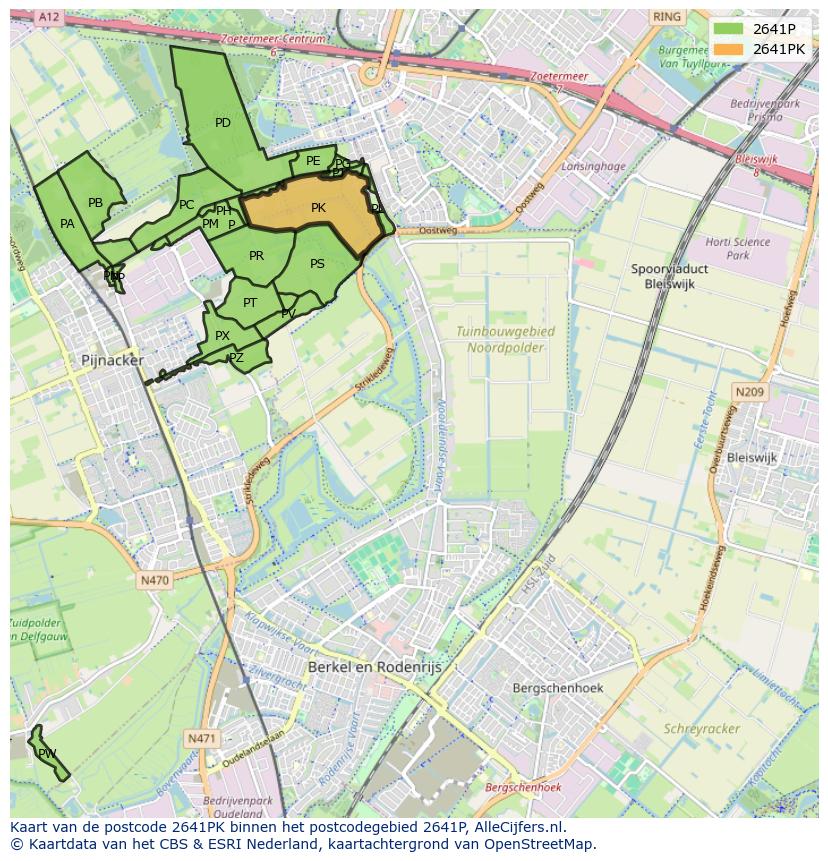 Afbeelding van het postcodegebied 2641 PK op de kaart.