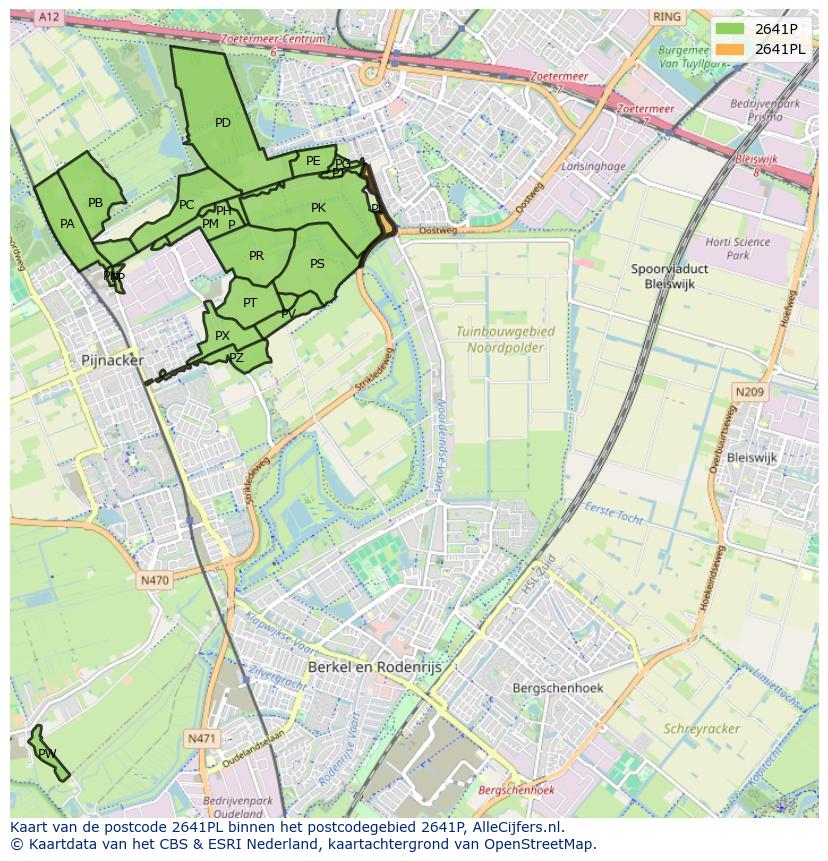 Afbeelding van het postcodegebied 2641 PL op de kaart.