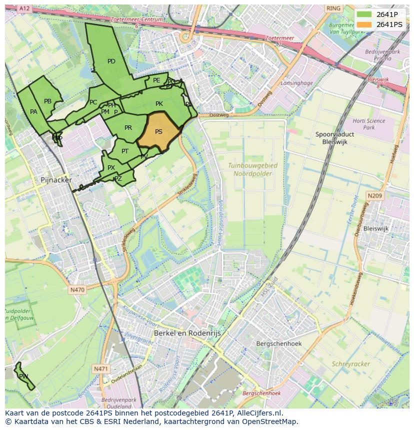 Afbeelding van het postcodegebied 2641 PS op de kaart.