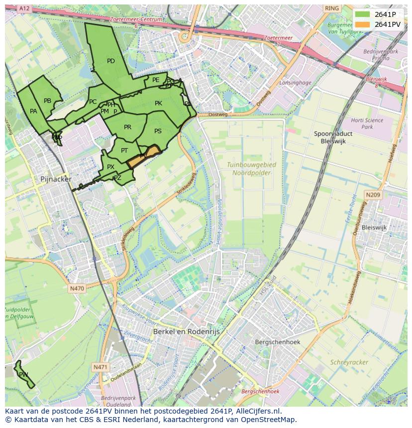 Afbeelding van het postcodegebied 2641 PV op de kaart.