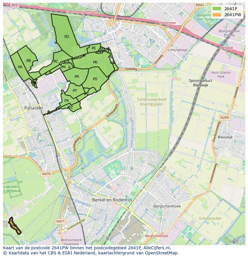 Afbeelding van het postcodegebied 2641 PW op de kaart.
