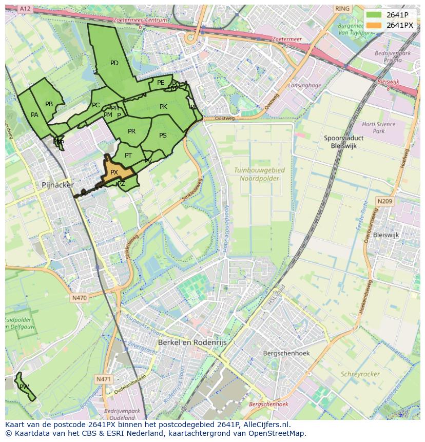 Afbeelding van het postcodegebied 2641 PX op de kaart.