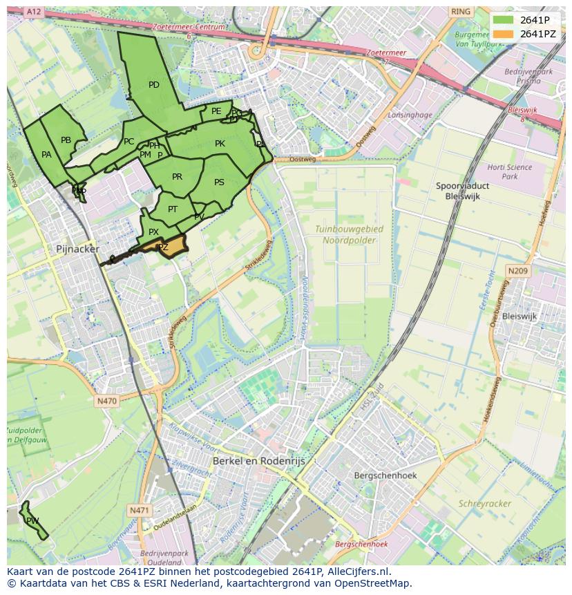 Afbeelding van het postcodegebied 2641 PZ op de kaart.